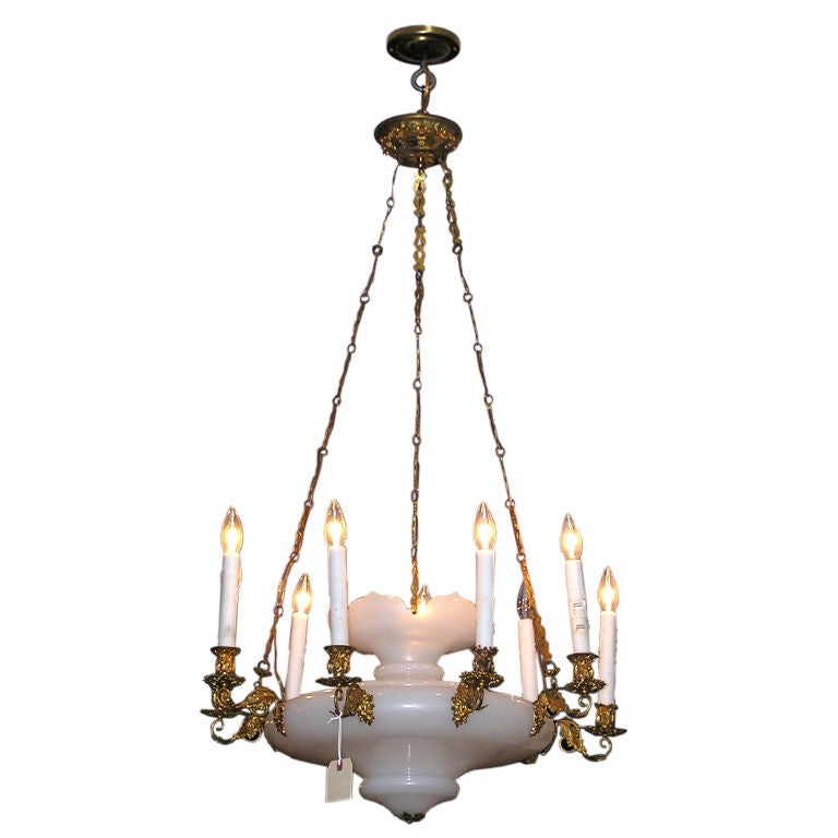French Opaline and Gilt Bronze Chandelier