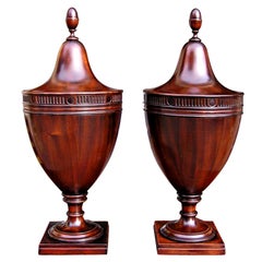 Pair of American Mahogany Urn Cutlery Boxes with Fluted Medallion Gallery C 1820