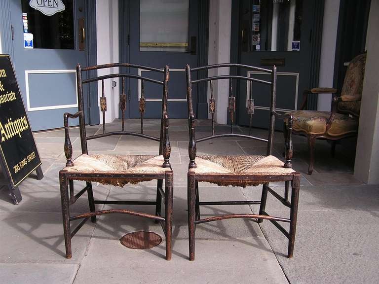 Pair of English Regency Painted and Stenciled Arm Chairs. C.1790