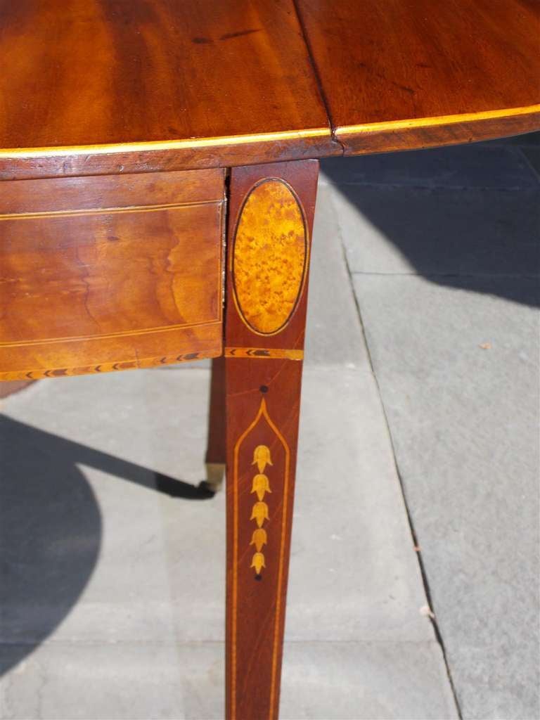 Late 18th Century American Mahogany Satinwood Inlaid Pembroke Table. Rhode Island.  Circa 1790 For Sale