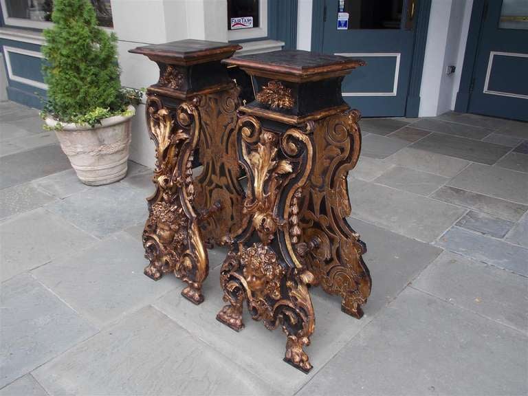 Pair of Italian Painted and Gilt Pedestals. Circa 1770 In Excellent Condition For Sale In Hollywood, SC
