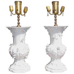 Pair of Chinese Porcelain Lamps.  Circa 1830-40