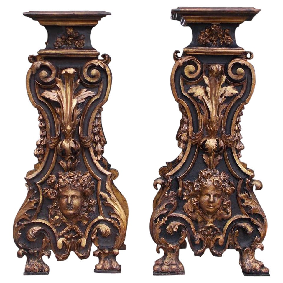 Pair of Italian Painted and Gilt Pedestals. Circa 1770 For Sale