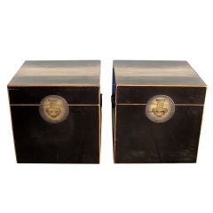 Antique Pair of Black Lacquered Chinese Document Boxes
