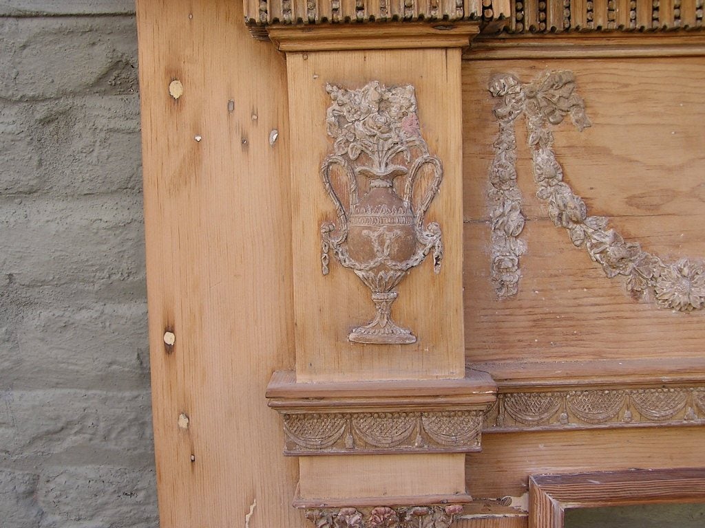 Hand-Carved American Neoclassical Cypress Figural Mantel 