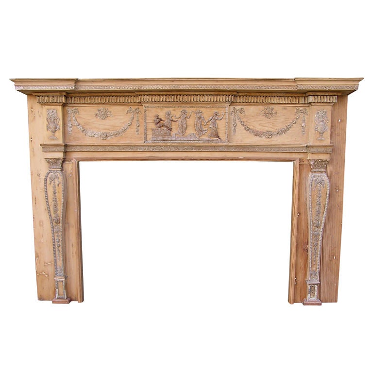 American Neoclassical Cypress Figural Mantel " Dance Design " R. Wellford C 1790 For Sale
