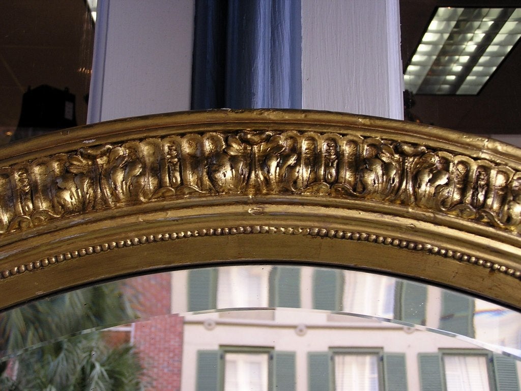 Beveled French Oval Gilt Wood & Gesso Foliage Wall Mirror with Orig. Glass, Circa 1820 For Sale