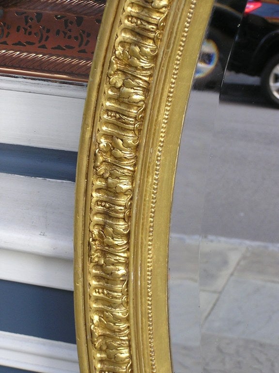 Early 19th Century French Oval Gilt Wood & Gesso Foliage Wall Mirror with Orig. Glass, Circa 1820 For Sale