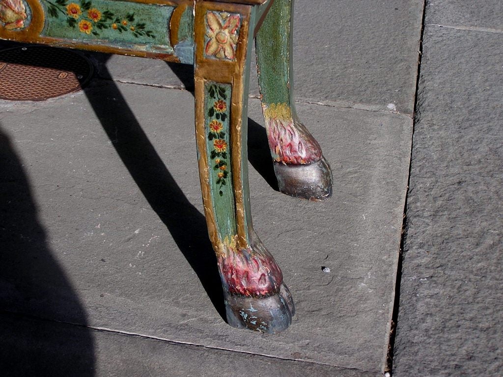 Italian Carved Painted Window Bench with Saber Legs. 18th Century 1