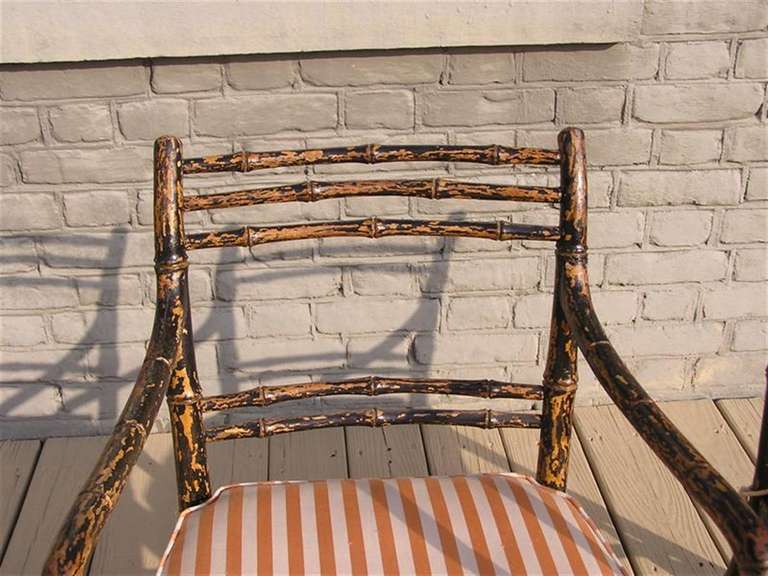 Pair of English Regency Painted Faux Bamboo Arm Chairs. Circa 1790 In Excellent Condition In Hollywood, SC
