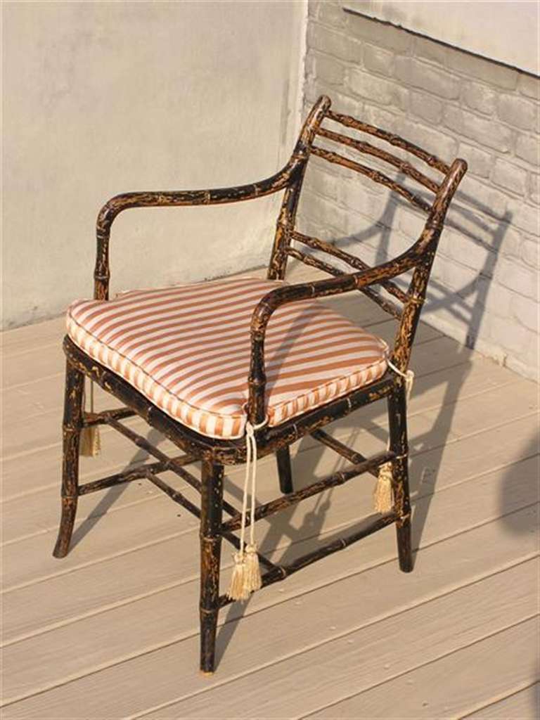 Pair of English Regency Painted Faux Bamboo Arm Chairs. Circa 1790 2