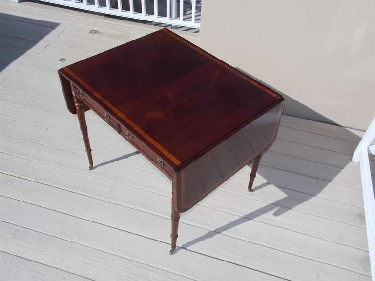 English Regency Mahogany Inlaid Library / Sofa Table on Brass Caster, C. 1790 For Sale 3
