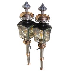 Paire de lanternes de Coach en maillechort et fer, fabriquées par Whiting. Co, vers 1830