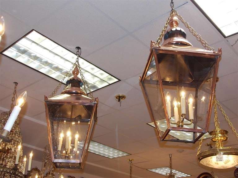 Pair of French Copper Hanging Lanterns.  Circa 1820-30 In Excellent Condition In Hollywood, SC