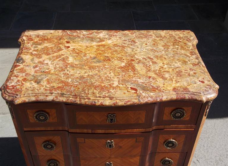 Louis Philippe French Marquetry Marble Top Commode, Circa 1820 For Sale