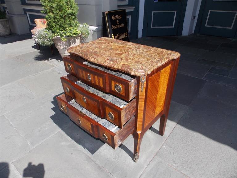 19th Century French Marquetry Marble Top Commode, Circa 1820 For Sale