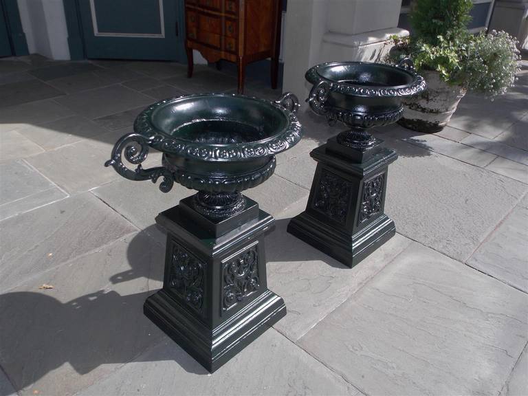 American Craftsman Pair of American Cast Iron Foliage Planters, Circa 1880