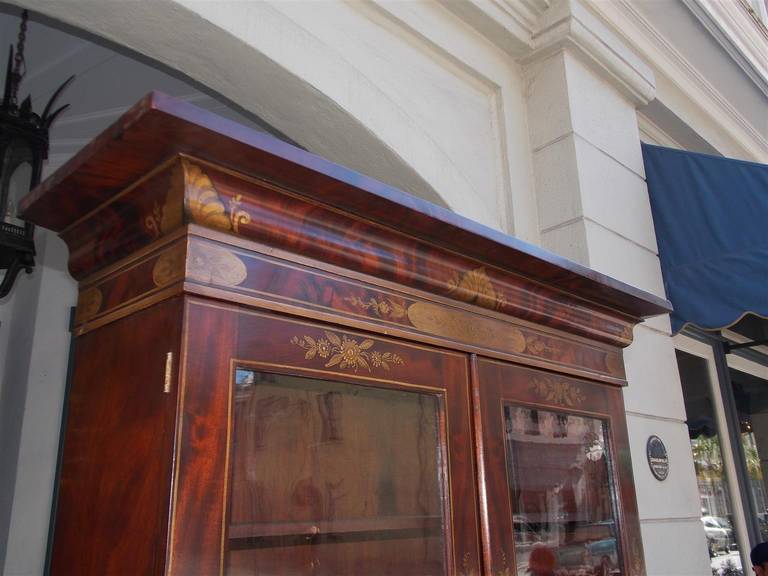 American Empire American Mahogany and Stenciled Secretary with Bookcase. NY Circa 1825 For Sale