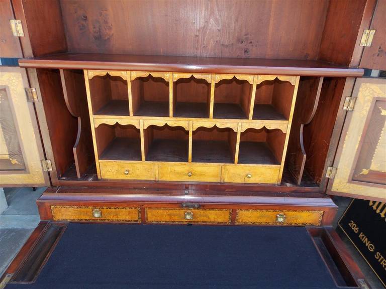19th Century American Mahogany and Stenciled Secretary with Bookcase. NY Circa 1825 For Sale