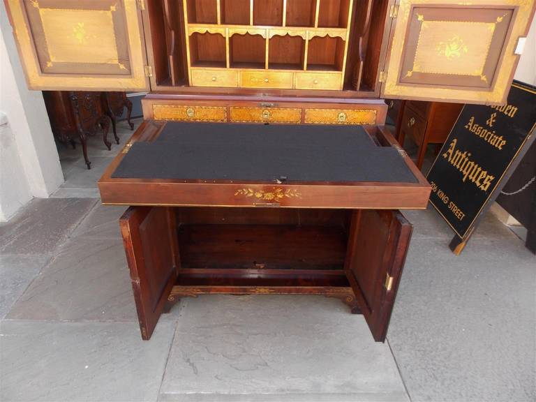 American Mahogany and Stenciled Secretary with Bookcase. NY Circa 1825 For Sale 2