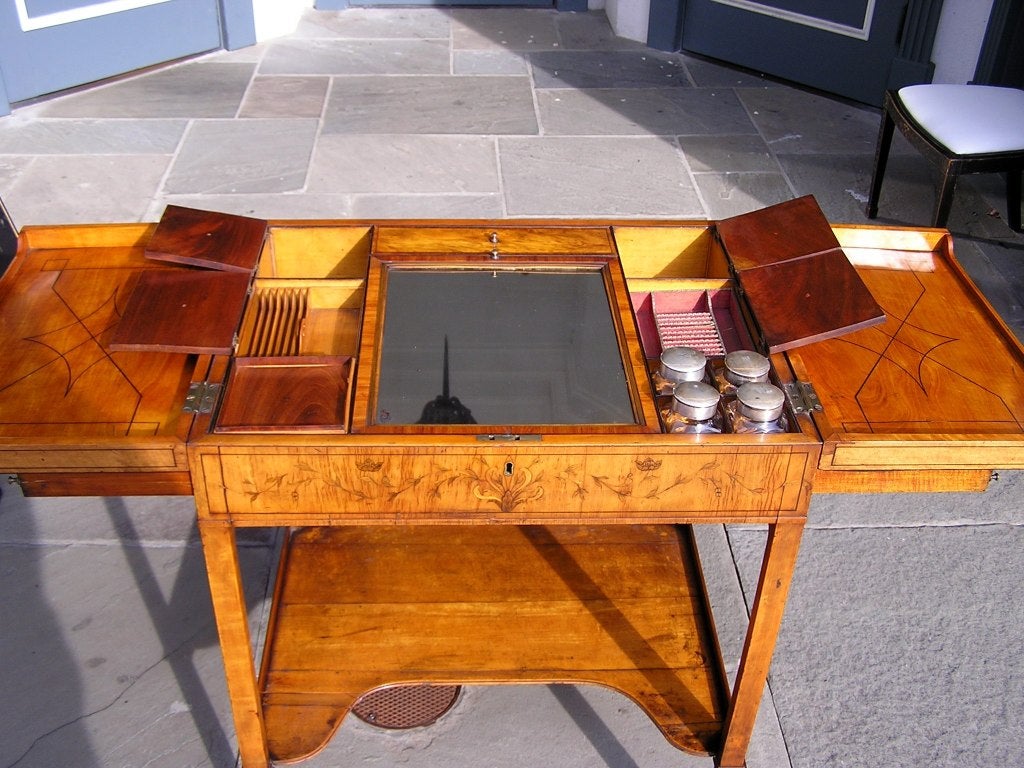 Crystal English Satinwood & Ebony Inlaid Compartmentalized Ladies Dressing Table, C 1780 For Sale