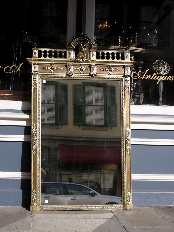 Louis XVI French Silver Gilt and Gesso Cherub Gallery Foliage Wall Mirror, Circa 1790 For Sale