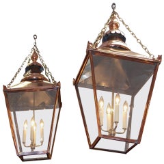 Pair of French Copper Hanging Lanterns.  Circa 1820-30