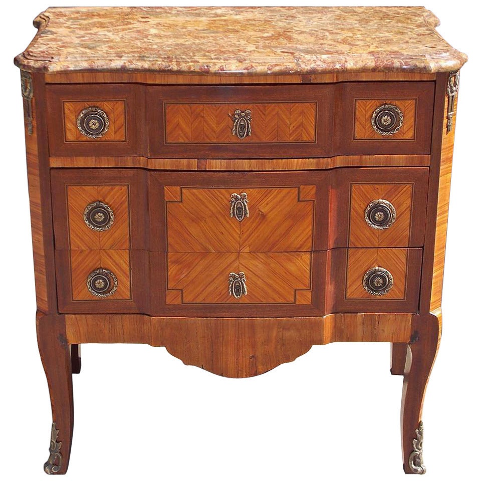 French Marquetry Marble Top Commode, Circa 1820 For Sale