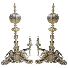 Coppia di androni scanalati a sfera e leone di epoca inglese, circa 1820