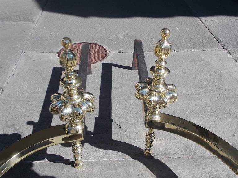 Pair of English Period Regal Fluted Ball Top and Lion Andirons, Circa 1820 For Sale 4