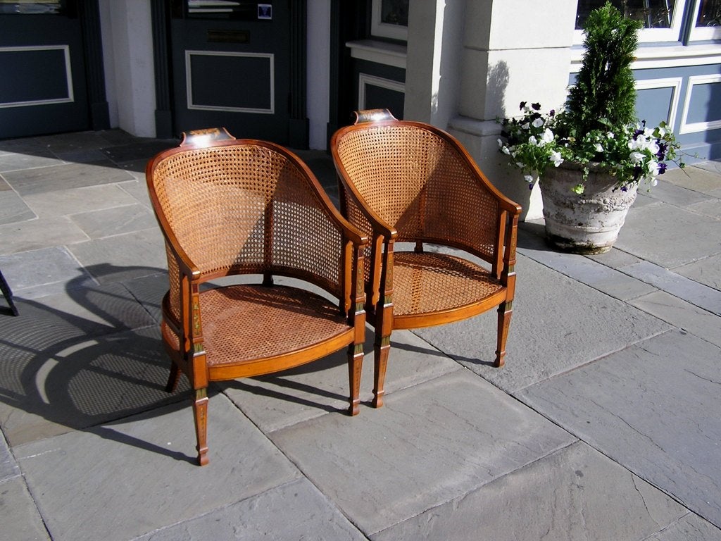 Pair of English Edwardian Painted and Cane Arm Chairs. Early 20th Century In Excellent Condition In Hollywood, SC