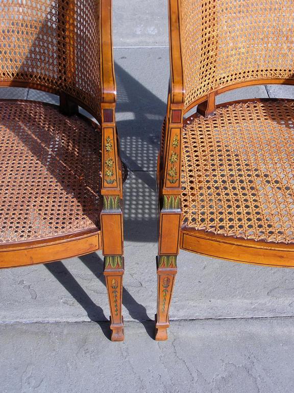 Pair of English Edwardian Painted and Cane Arm Chairs. Early 20th Century 4