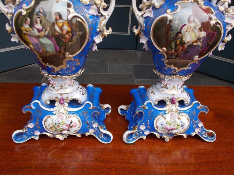 Pair of French Old Paris Decorative Vases.  Circa 1850 For Sale 5