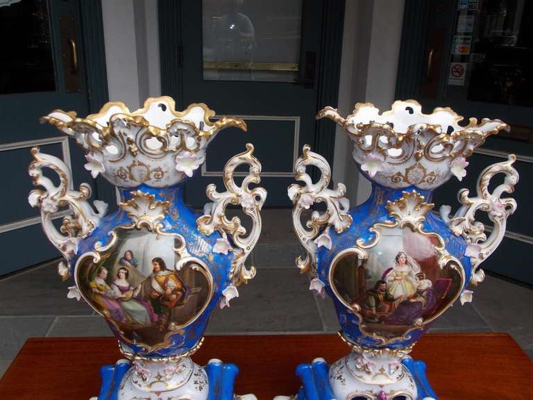 Pair of French Old Paris Decorative Vases.  Circa 1850 For Sale 4
