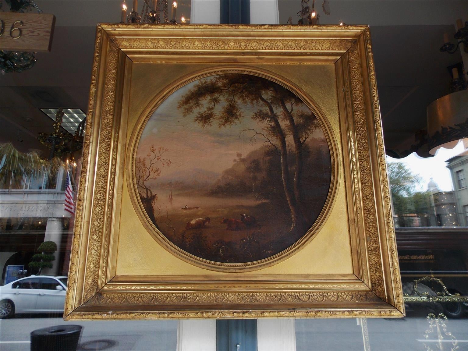 American Oil on Canvas Landscape . Circa 1815