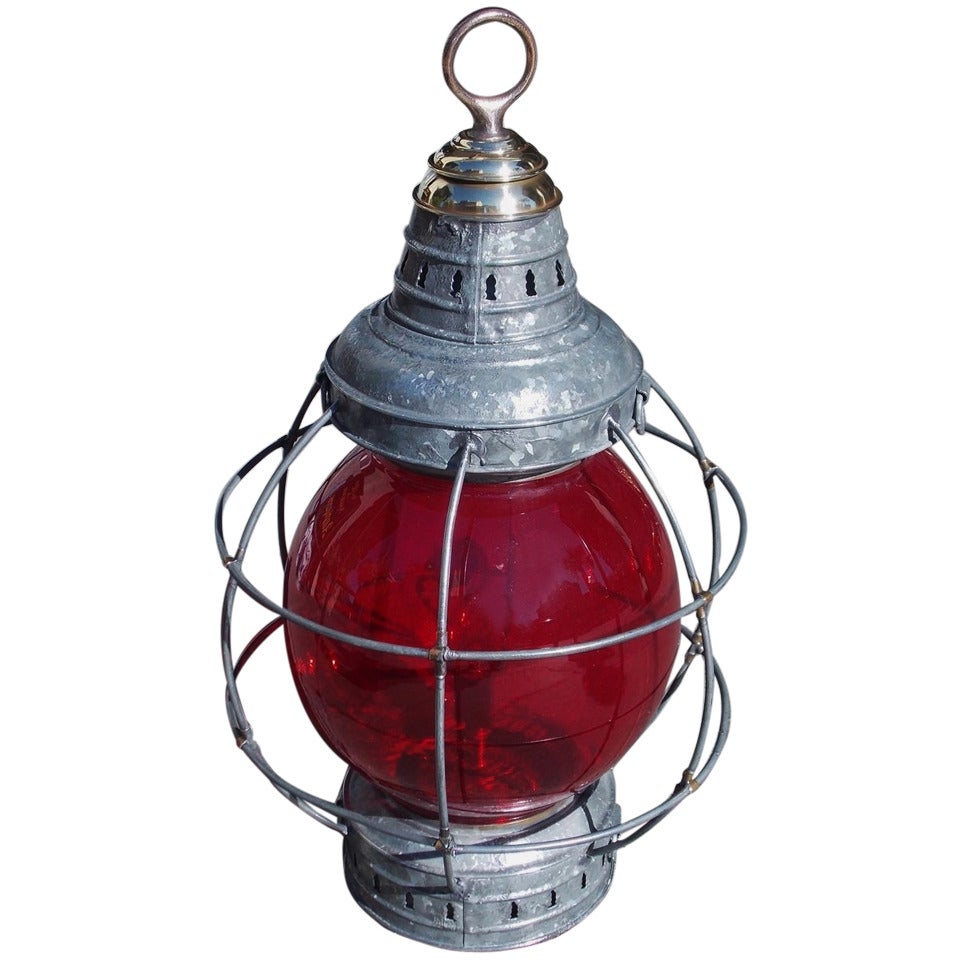American Galvanized and Brass Onion Lamp.  New York,  Circa 1910 For Sale