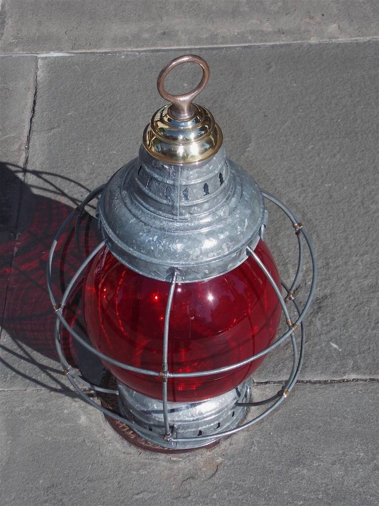 American Craftsman American Galvanized and Brass Onion Lamp.  New York,  Circa 1910 For Sale
