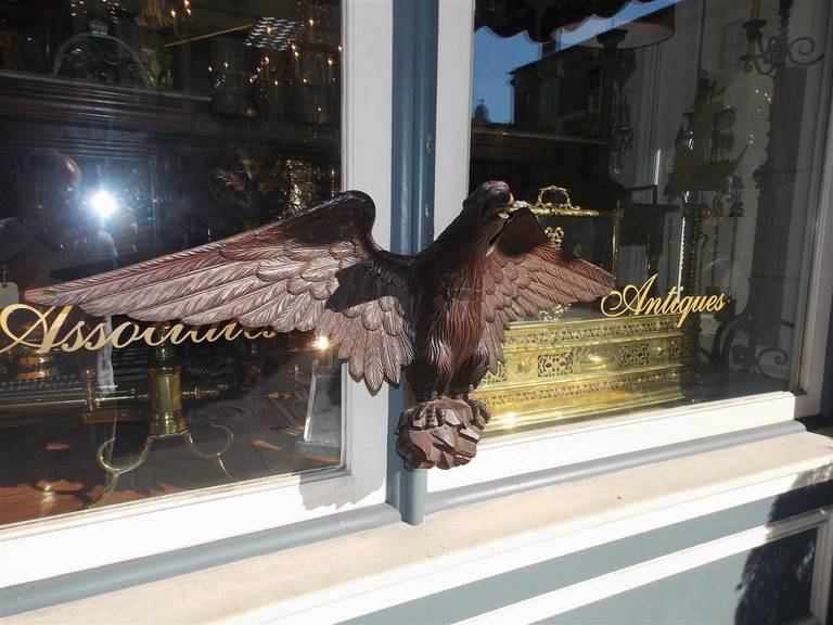 American Empire American Carved Walnut Perched Eagle. Circa 1840 For Sale