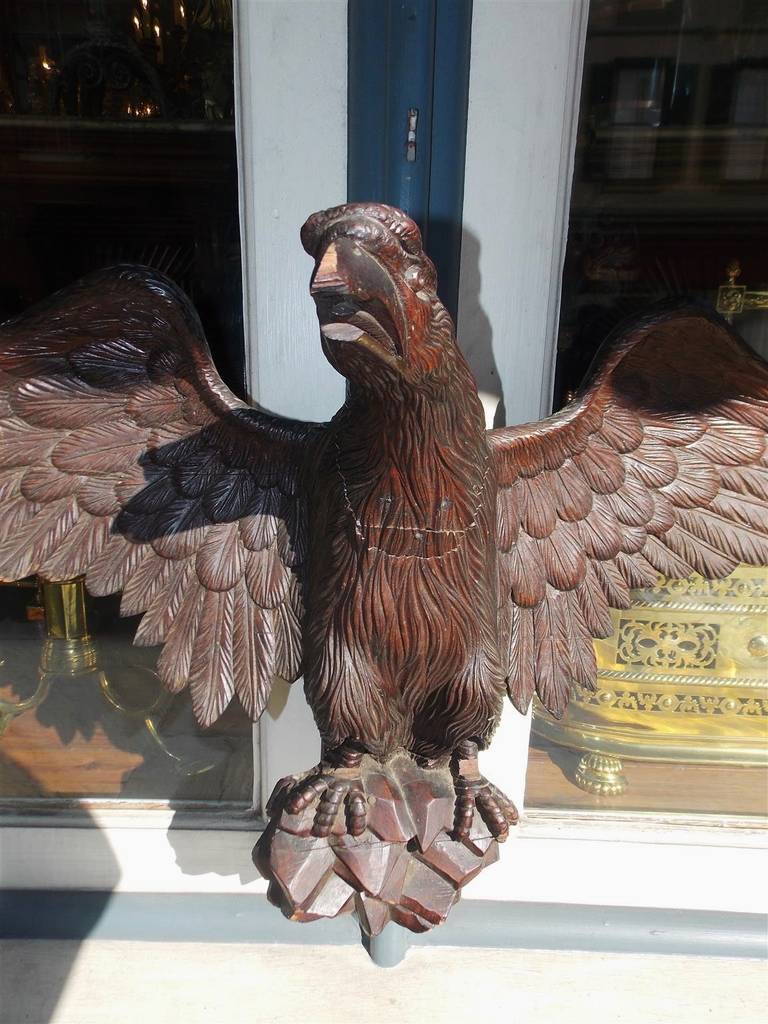 American Carved Walnut Perched Eagle. Circa 1840 For Sale 1