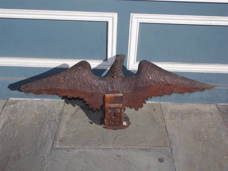 American Carved Walnut Perched Eagle. Circa 1840 For Sale 3