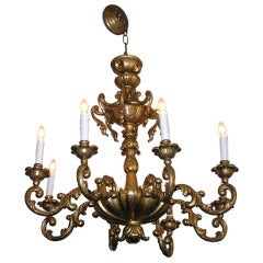 French Eight Arm Gilt Wood Chandelier