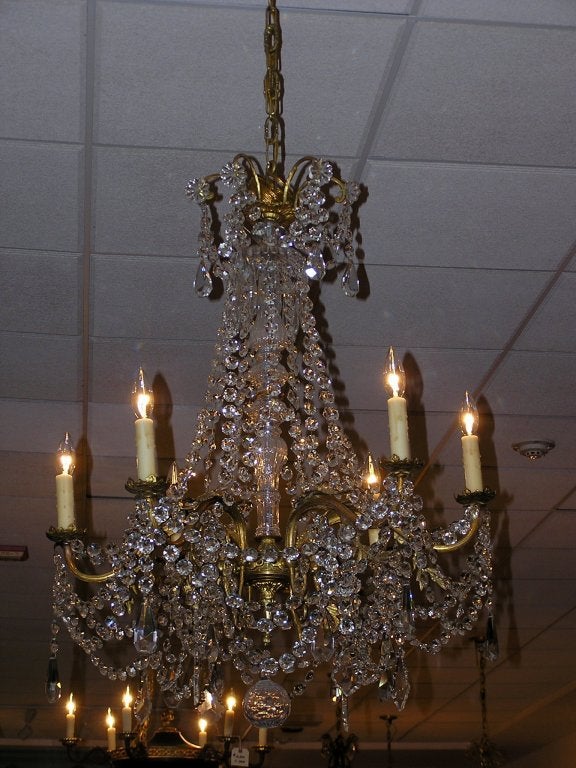 Louis Philippe French Gilt Bronze and Crystal Six Light Chandelier, Circa 1820 For Sale