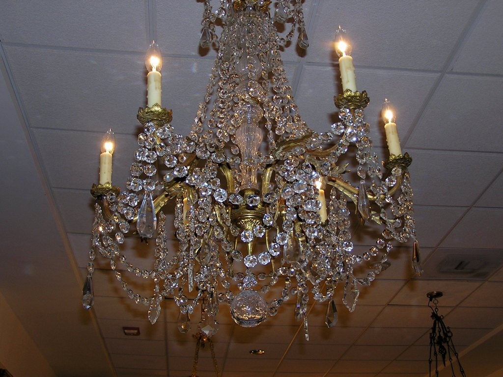 French Gilt Bronze and Crystal Six Light Chandelier, Circa 1820 For Sale 2