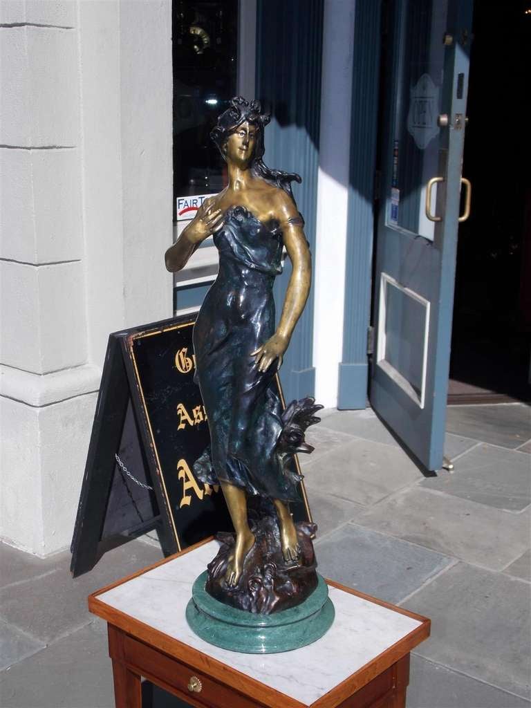 20th Century French Bronze and Marble Statue of Standing Lady.  Circa 1900