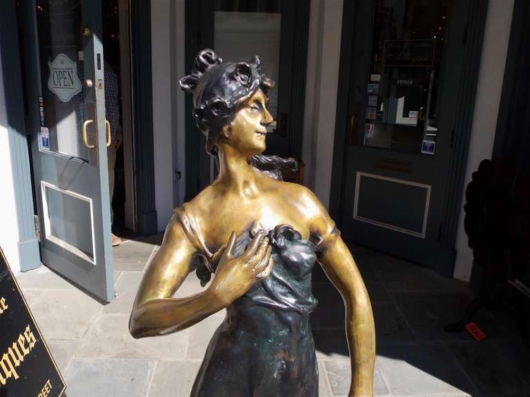 French Bronze and Marble Statue of Standing Lady.  Circa 1900 1