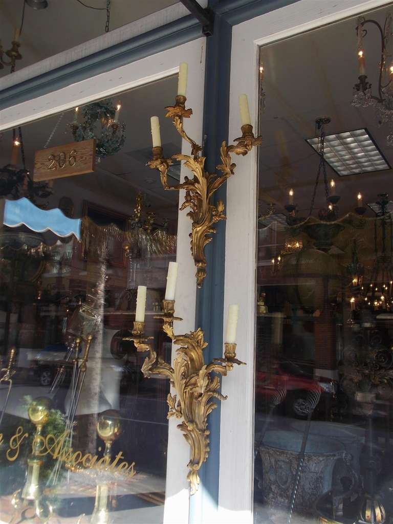Pair of French Gilt Bronze Floral Sconces. Circa 1830 For Sale 1