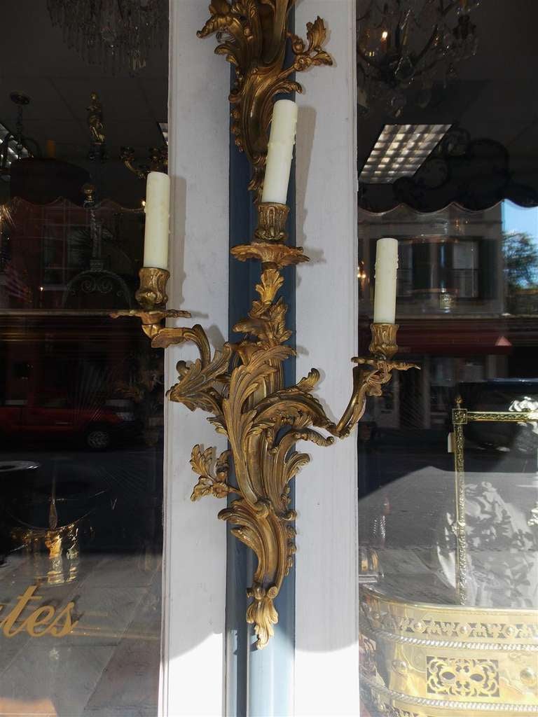 Paar französische geblümte Wandleuchter aus vergoldeter Bronze. CIRCA 1830 im Angebot 1