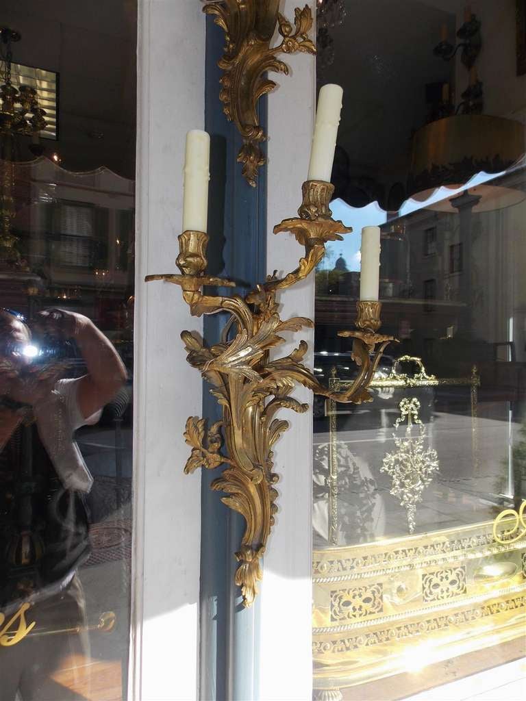 Coppia di lampade floreali francesi in bronzo dorato. Circa 1830 in vendita 3