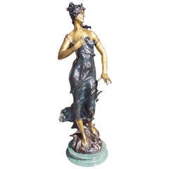 French Bronze and Marble Statue of Standing Lady.  Circa 1900