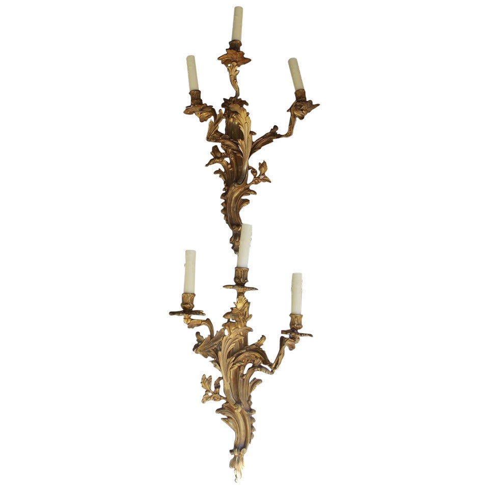 Pair of French Gilt Bronze Floral Sconces. Circa 1830 For Sale